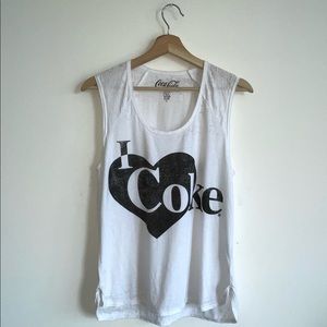 I Love Coke distressed print White Women Muscle XS t-shirt with uneven hem